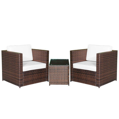 3-Piece PE Rattan Balcony Set with Coffee Table and Outdoor Chairs, Brown