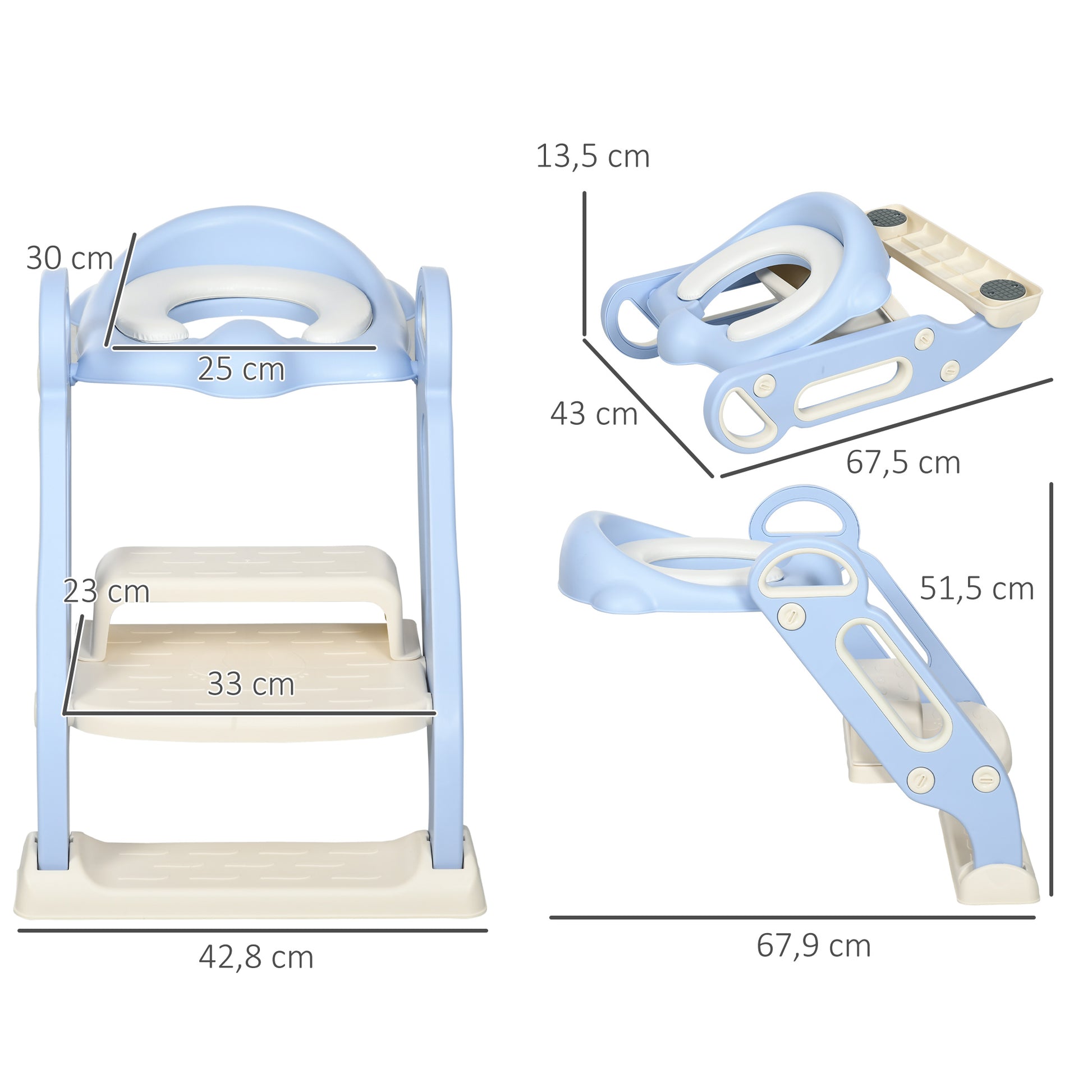 ZONEKIZ Children's Toilet Seat, Toilet Trainer with Stairs, Handle, Foldable Toilet Seat, Potty Trainer with Toilet Seat, for 2-6 Years Children, Plastic, Blue