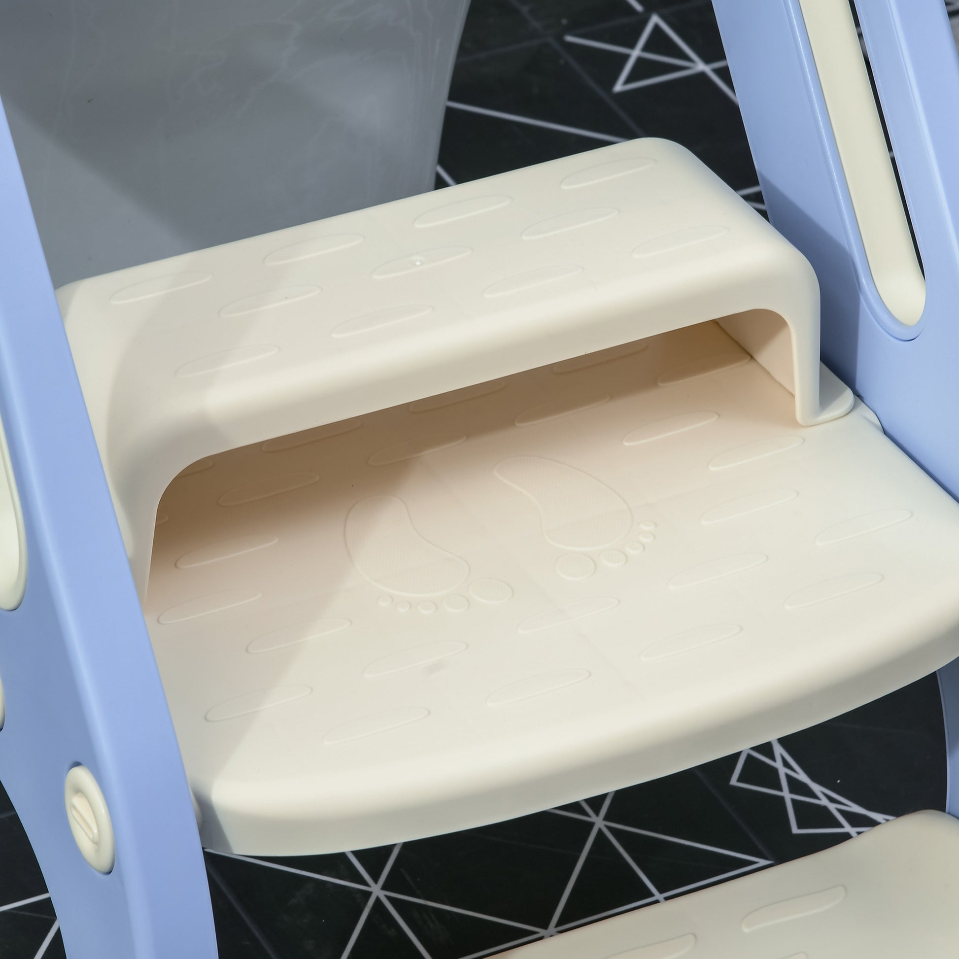 ZONEKIZ Children's Toilet Seat, Toilet Trainer with Stairs, Handle, Foldable Toilet Seat, Potty Trainer with Toilet Seat, for 2-6 Years Children, Plastic, Blue