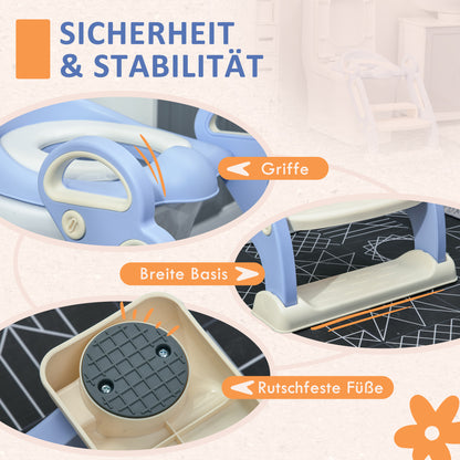 ZONEKIZ Children's Toilet Seat, Toilet Trainer with Stairs, Handle, Foldable Toilet Seat, Potty Trainer with Toilet Seat, for 2-6 Years Children, Plastic, Blue