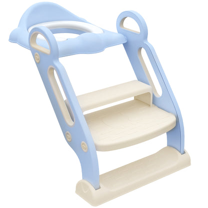 ZONEKIZ Children's Toilet Seat, Toilet Trainer with Stairs, Handle, Foldable Toilet Seat, Potty Trainer with Toilet Seat, for 2-6 Years Children, Plastic, Blue