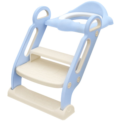 ZONEKIZ Children's Toilet Seat, Toilet Trainer with Stairs, Handle, Foldable Toilet Seat, Potty Trainer with Toilet Seat, for 2-6 Years Children, Plastic, Blue