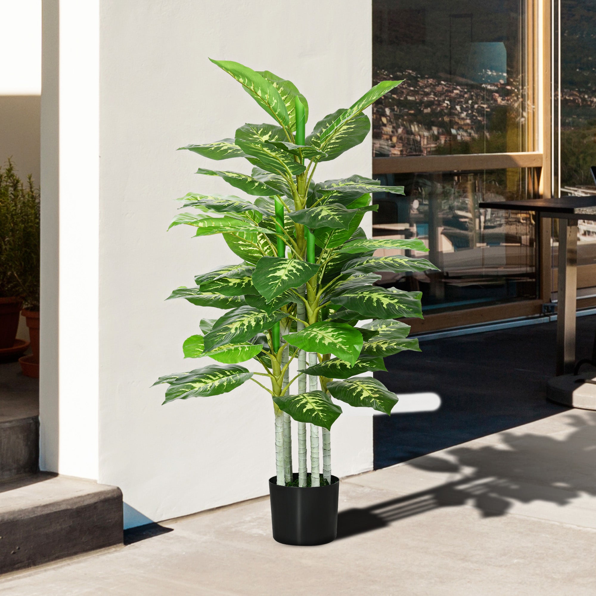 Artificial Dieffenbachia Large 120 cm Artificial Plant, Artificial Dieffenbachia Plant in Pot, Artificial Tree with Artificial Grass for Living Room Bedroom Decor Garden