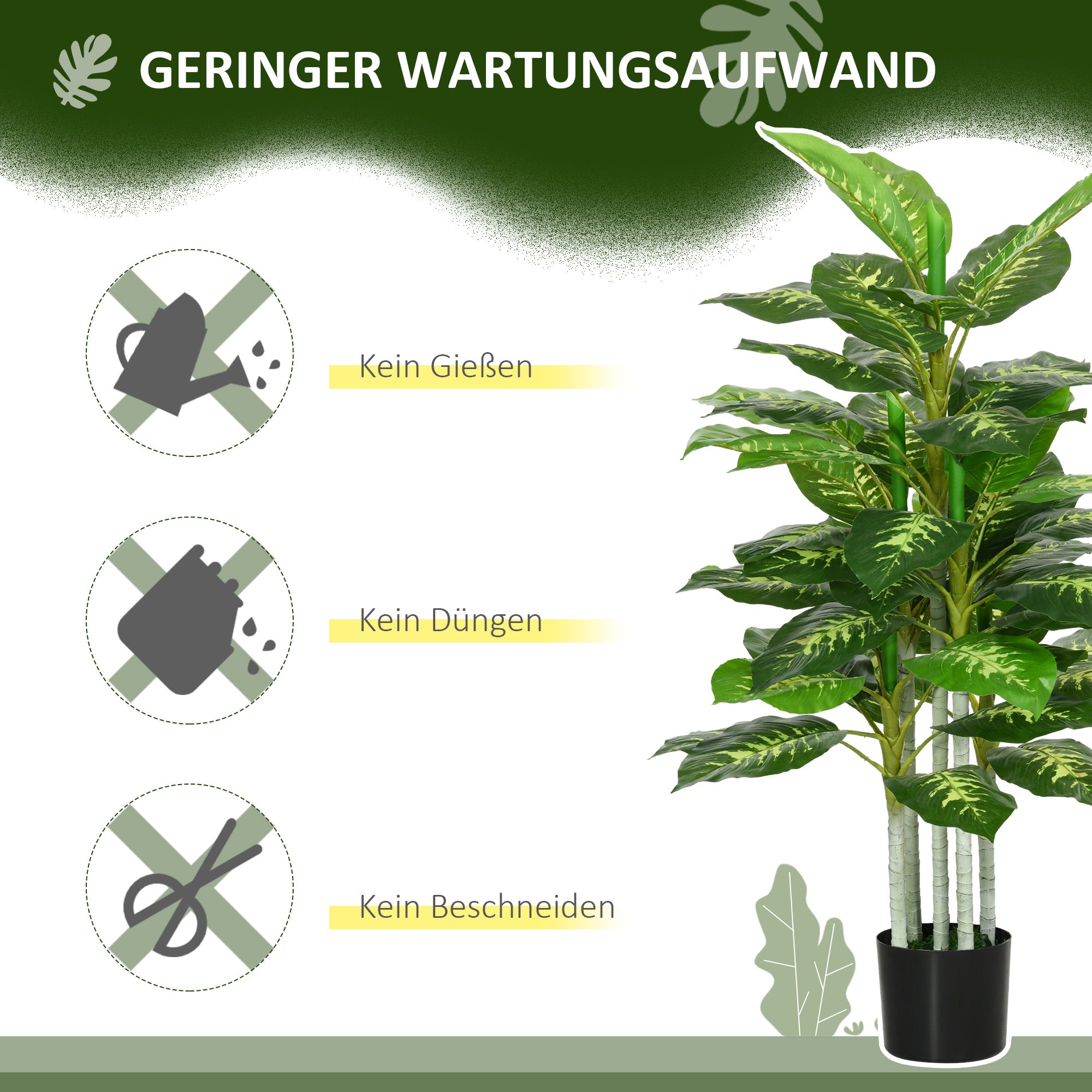 Artificial Dieffenbachia Large 120 cm Artificial Plant, Artificial Dieffenbachia Plant in Pot, Artificial Tree with Artificial Grass for Living Room Bedroom Decor Garden