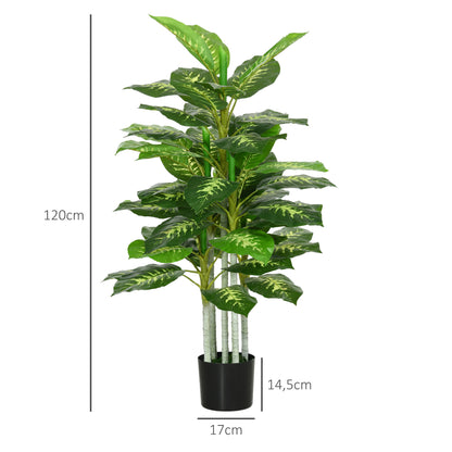 Artificial Dieffenbachia Large 120 cm Artificial Plant, Artificial Dieffenbachia Plant in Pot, Artificial Tree with Artificial Grass for Living Room Bedroom Decor Garden