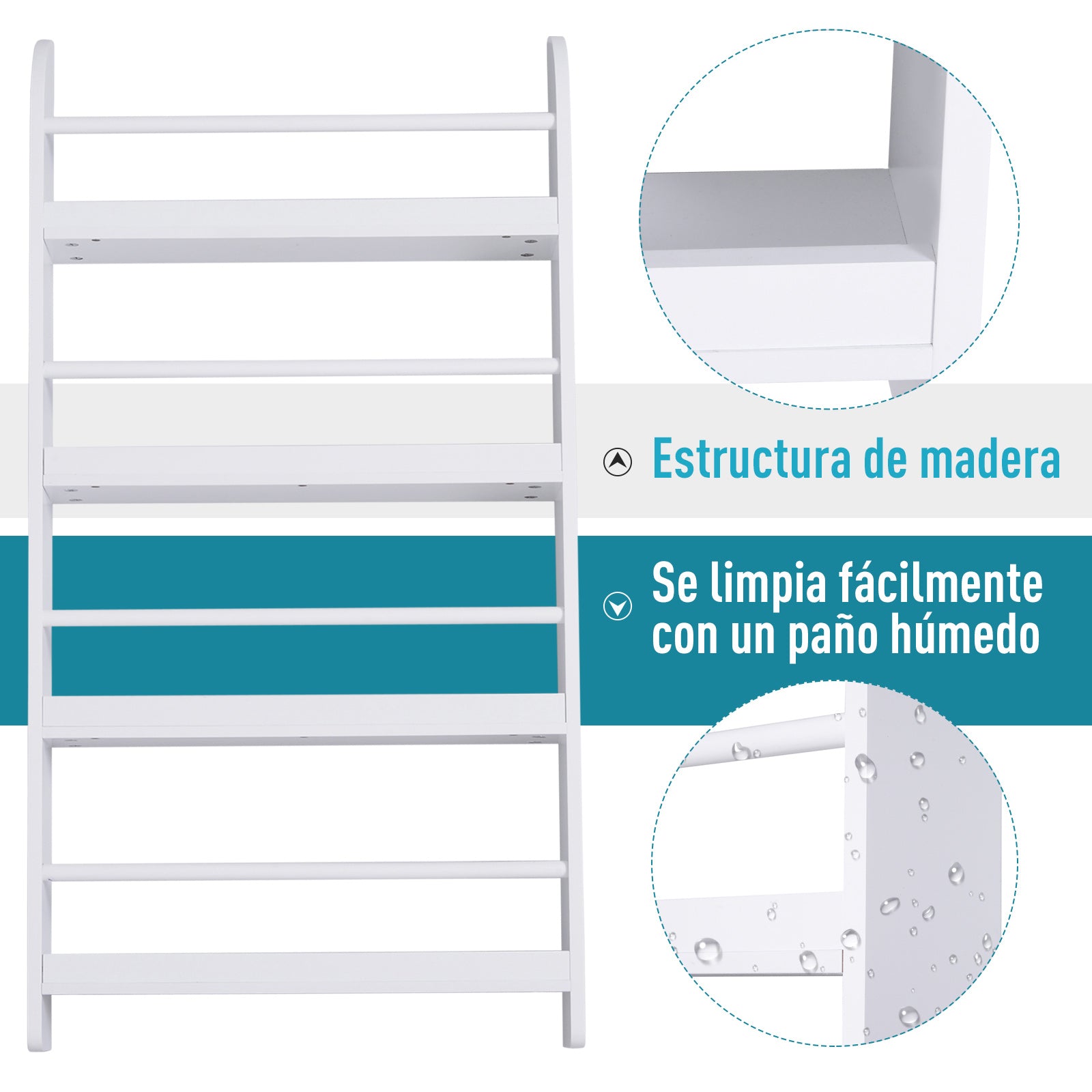 Wall Mounted Bookshelf with 4 Shelves Children's Bookcase for Home Office Holds 30kg 59x12x113cm White