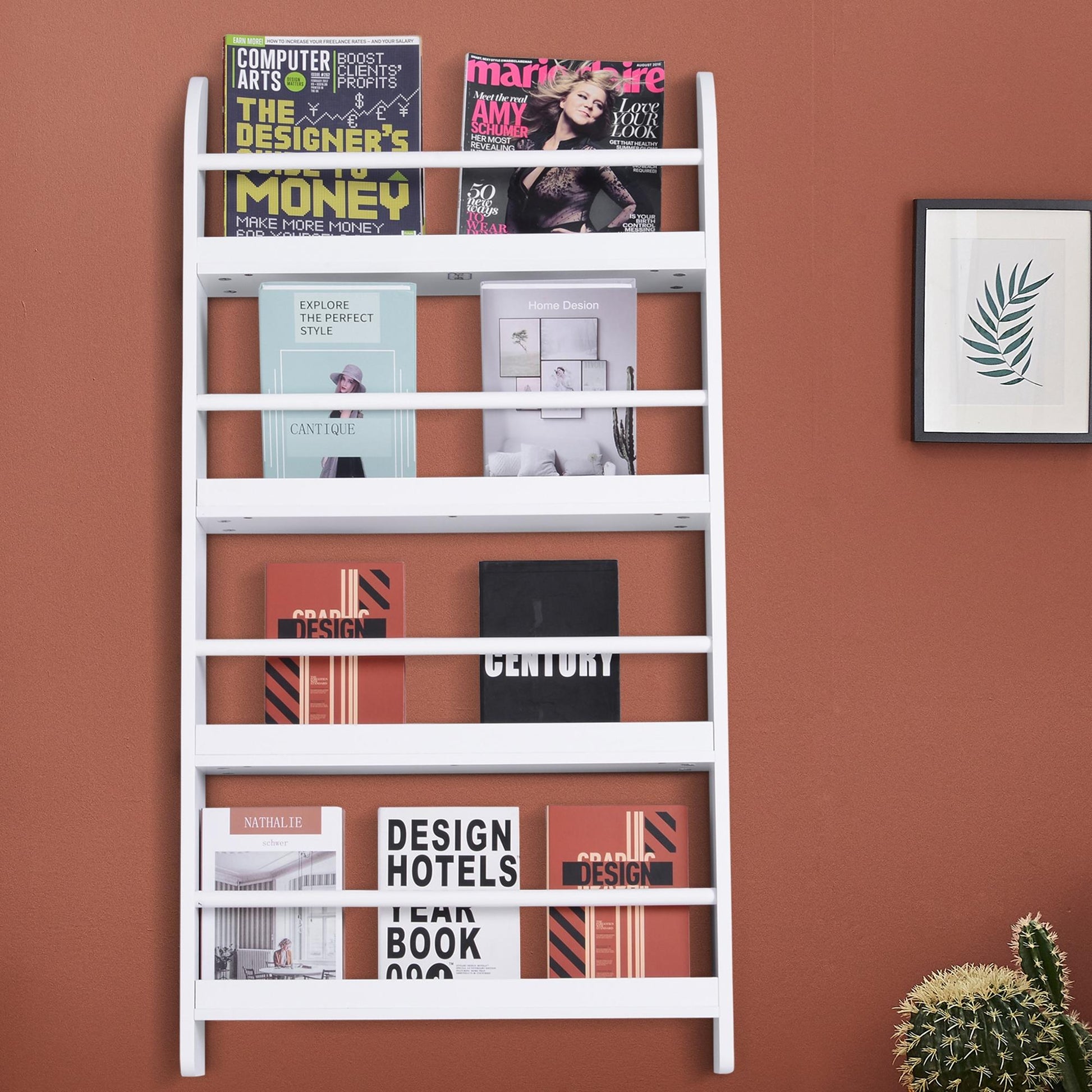 Wall Mounted Bookshelf with 4 Shelves Children's Bookcase for Home Office Holds 30kg 59x12x113cm White