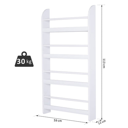 Wall Mounted Bookshelf with 4 Shelves Children's Bookcase for Home Office Holds 30kg 59x12x113cm White