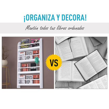 Wall Mounted Bookshelf with 4 Shelves Children's Bookcase for Home Office Holds 30kg 59x12x113cm White