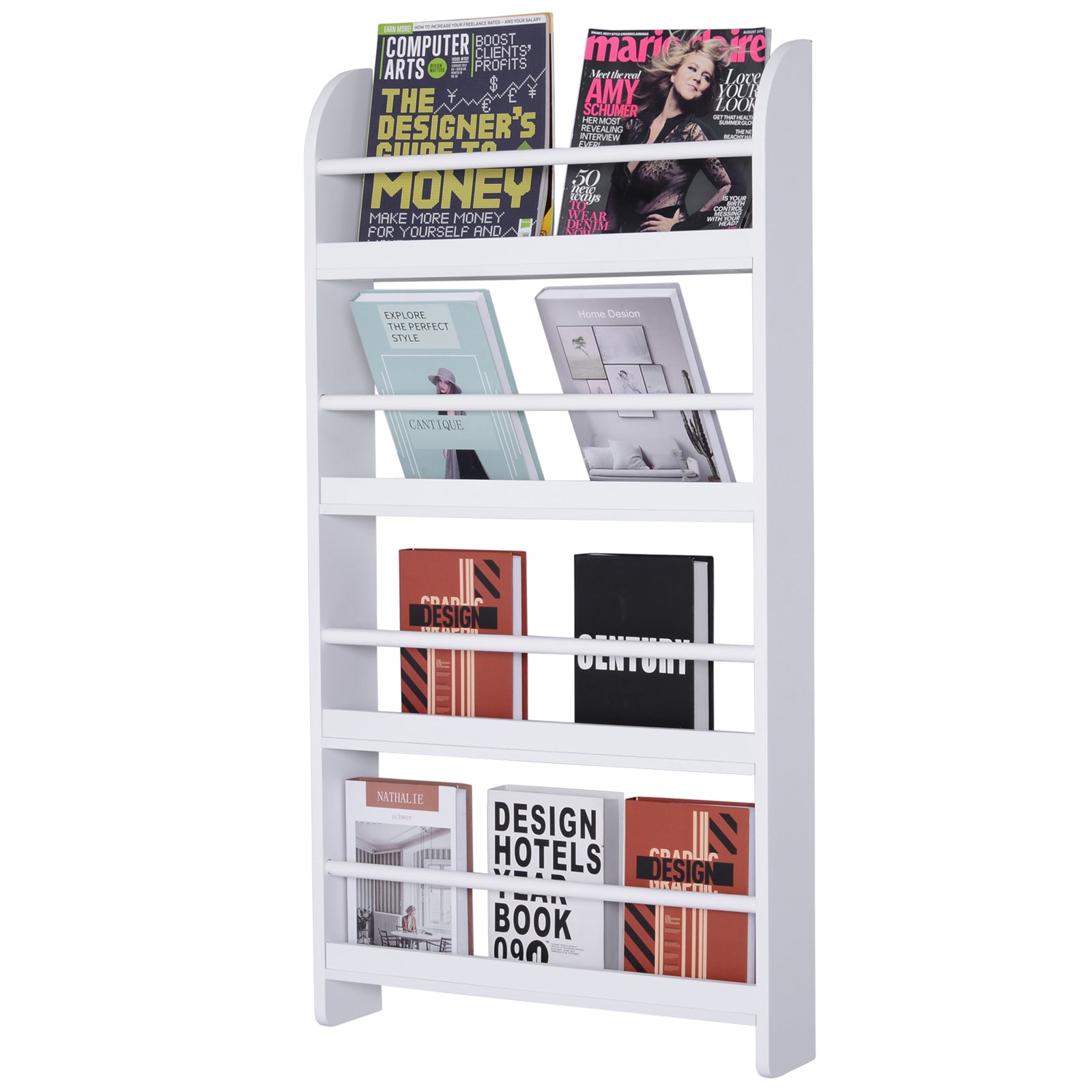 Wall Mounted Bookshelf with 4 Shelves Children's Bookcase for Home Office Holds 30kg 59x12x113cm White