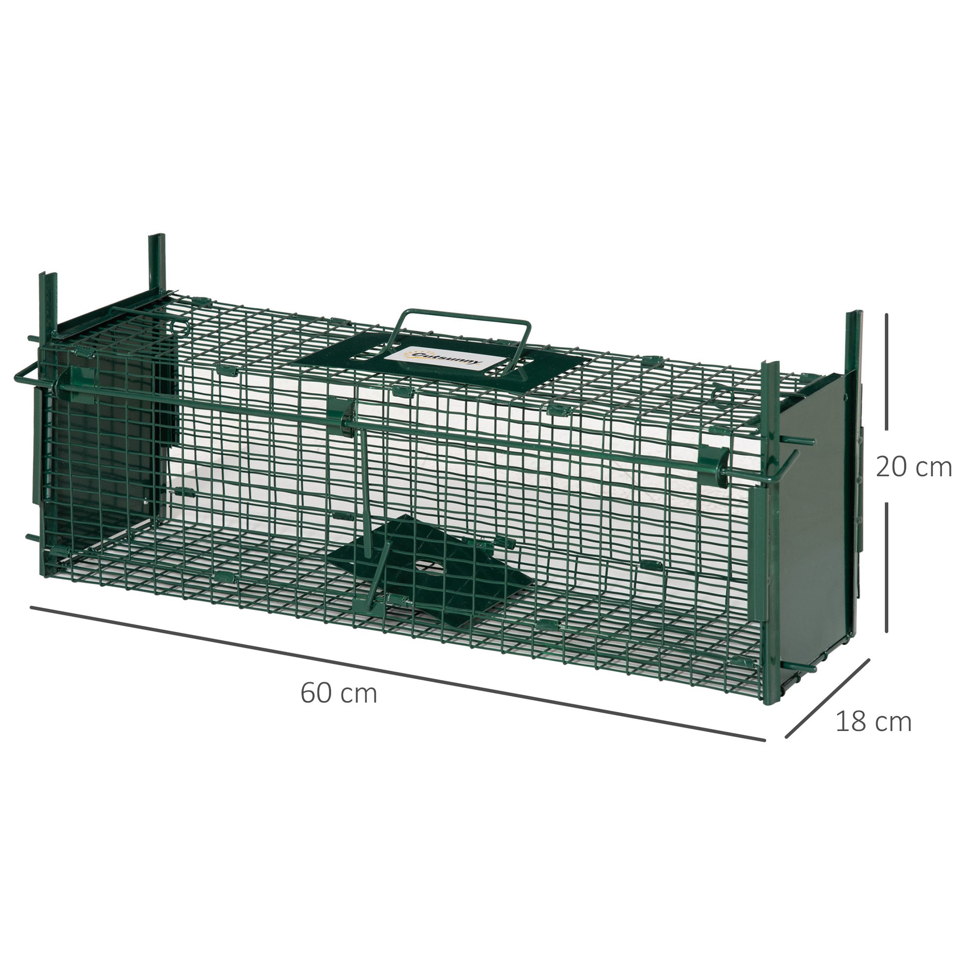 Live Animal Trap 60x18x20 cm Cage Trap for Cats with 2 Doors Handle and Steel Frame for Rabbits Squirrels Ferrets Green