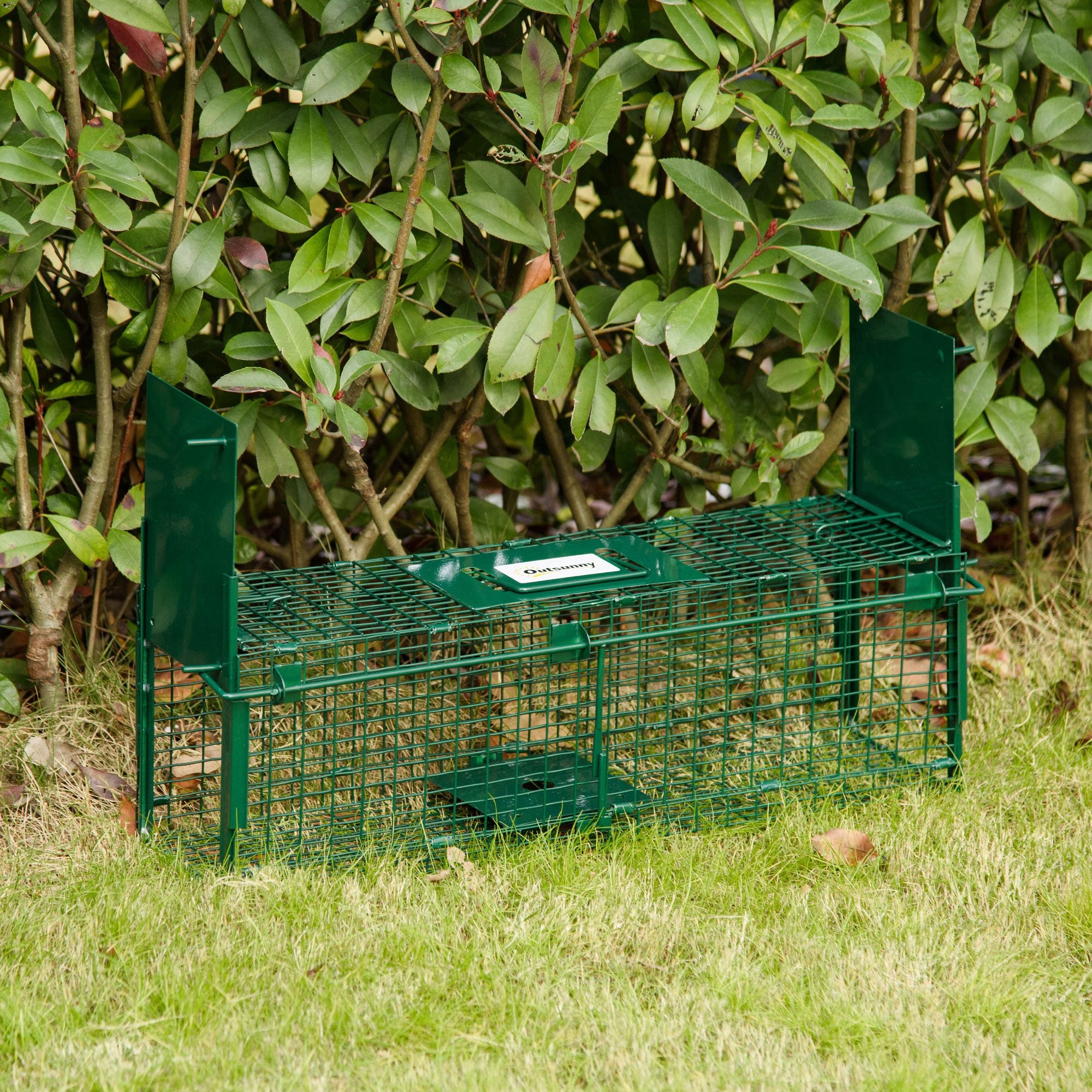 Live Animal Trap 60x18x20 cm Cage Trap for Cats with 2 Doors Handle and Steel Frame for Rabbits Squirrels Ferrets Green