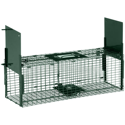 Live Animal Trap 60x18x20 cm Cage Trap for Cats with 2 Doors Handle and Steel Frame for Rabbits Squirrels Ferrets Green