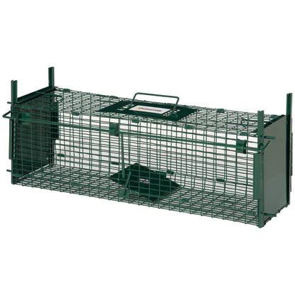 Live Animal Trap 60x18x20 cm Cage Trap for Cats with 2 Doors Handle and Steel Frame for Rabbits Squirrels Ferrets Green