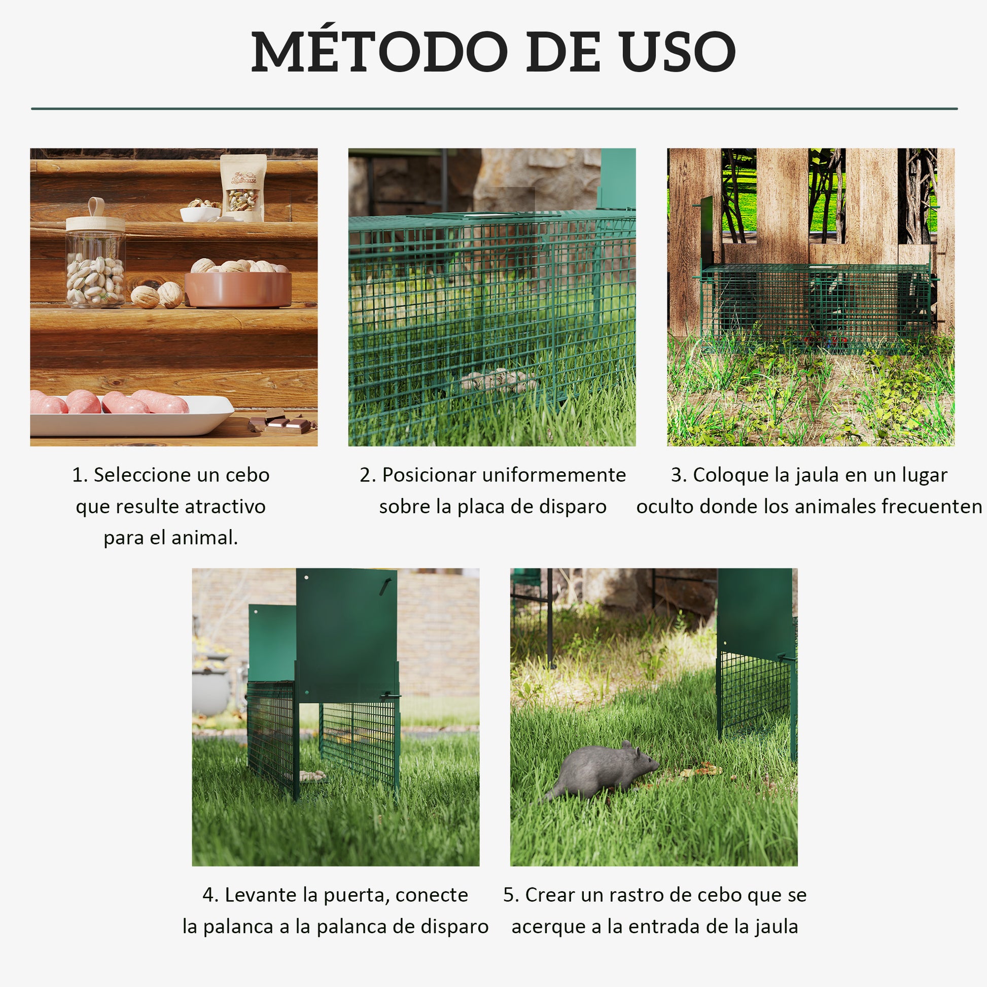 Live Animal Trap 60x18x20 cm Cage Trap for Cats with 2 Doors Handle and Steel Frame for Rabbits Squirrels Ferrets Green