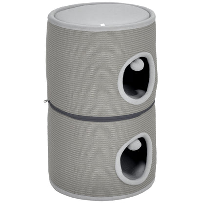 Modular Cat Tower, Barrel Cat Scratcher with Separable Zipper 3 Levels, Two Balls, Cat Cave and Hideout, Height 69 cm, Gray