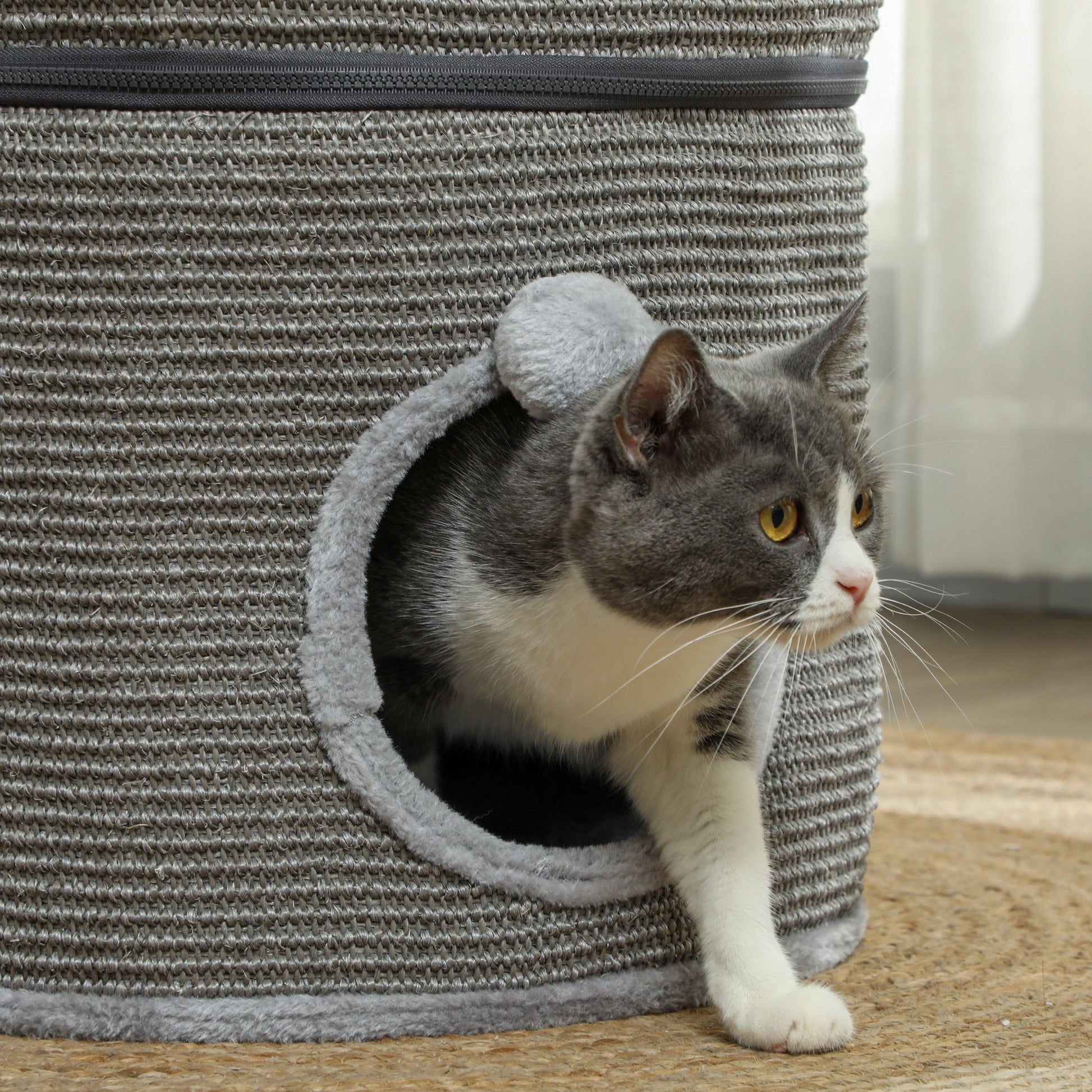 Modular Cat Tower, Barrel Cat Scratcher with Separable Zipper 3 Levels, Two Balls, Cat Cave and Hideout, Height 69 cm, Gray