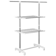 Tower Clothes Rack Extendable Drying Stand with 3 Levels, Foldable Wings, Casters, Clothes Dryer for Indoor and Outdoor, White, 83-136.5 x 45.5 x 154 cm