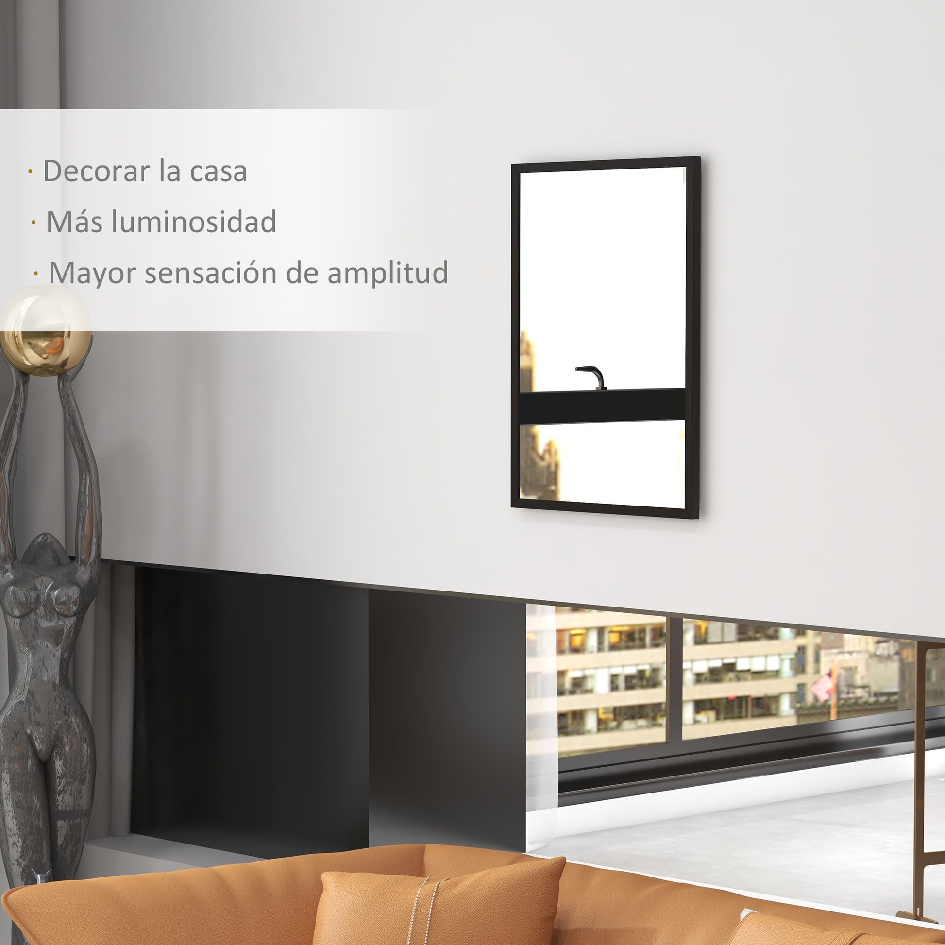 Rectangular Mirror Bathroom Mirror 50x70 cm Decorative Wall Mirror for Living Room Entryway Hallway Horizontal or Vertical Black