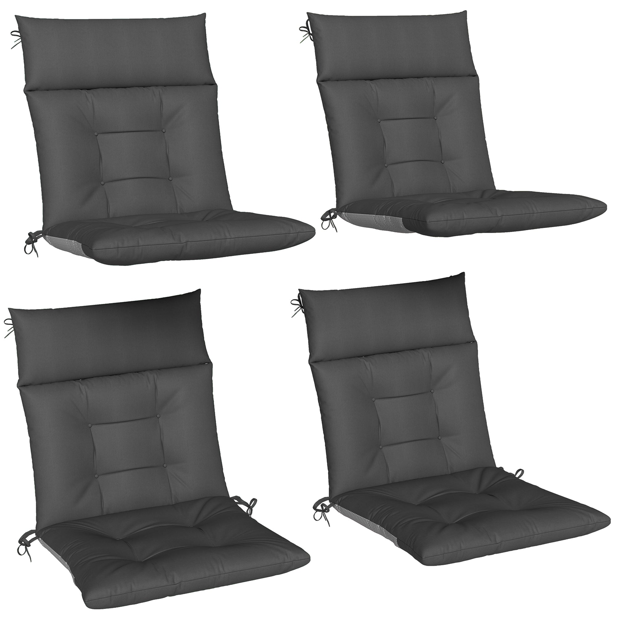 4-Pack Chair Cushions 43.9 x 20.9 x 3.15 in, Water-Resistant, Non-Slip, Tied Seat Pads for Indoor/Outdoor Furniture, Dark Gray