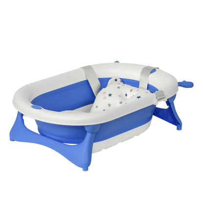 Foldable Baby Bathtub 0-3 Years 81.5x50.5x23.5 cm with Thermosensitive Plug Cushion and Anti-slip Pads Blue