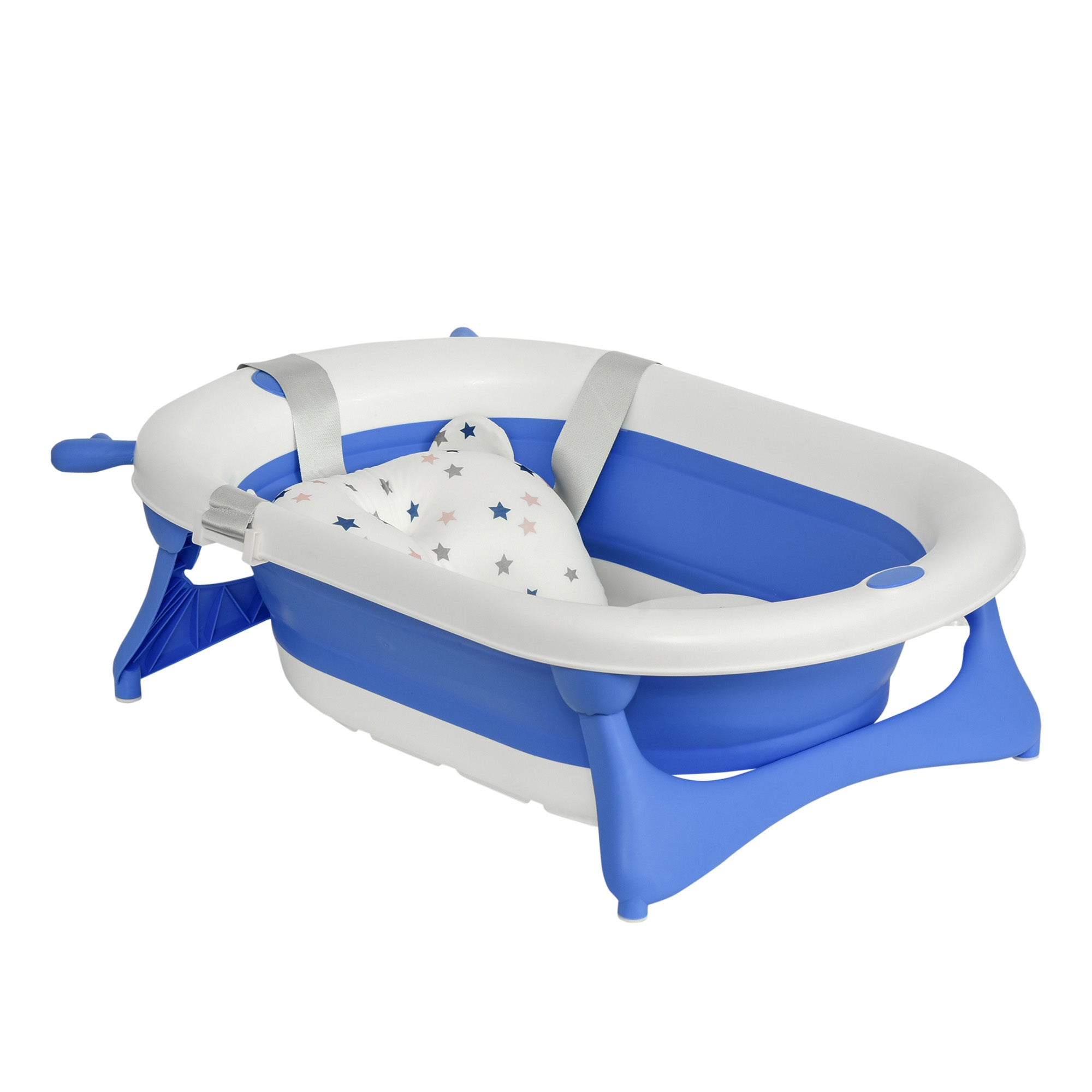 Foldable Baby Bathtub 0-3 Years 81.5x50.5x23.5 cm with Thermosensitive Plug Cushion and Anti-slip Pads Blue