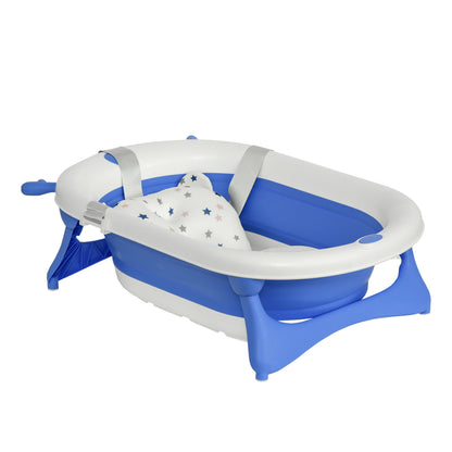 Foldable Baby Bathtub 0-3 Years 81.5x50.5x23.5 cm with Thermosensitive Plug Cushion and Anti-slip Pads Blue