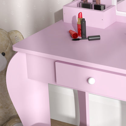 ZONEKIZ Kids Dressing Table for Girls and Boys aged 3+ Makeup Table with Stool and Mirror Dressing Table for Girls with Drawer and Storage Boxes Pink Cloud Shape