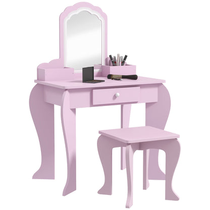 ZONEKIZ Kids Dressing Table for Girls and Boys aged 3+ Makeup Table with Stool and Mirror Dressing Table for Girls with Drawer and Storage Boxes Pink Cloud Shape