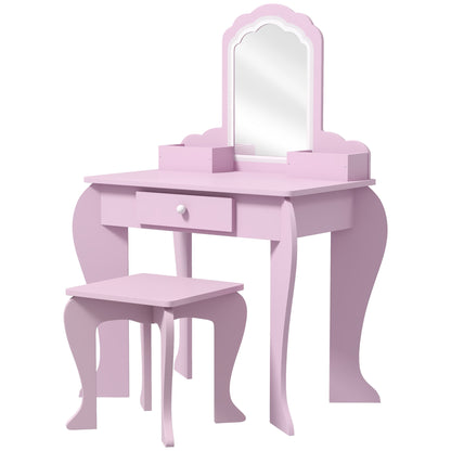 ZONEKIZ Kids Dressing Table for Girls and Boys aged 3+ Makeup Table with Stool and Mirror Dressing Table for Girls with Drawer and Storage Boxes Pink Cloud Shape