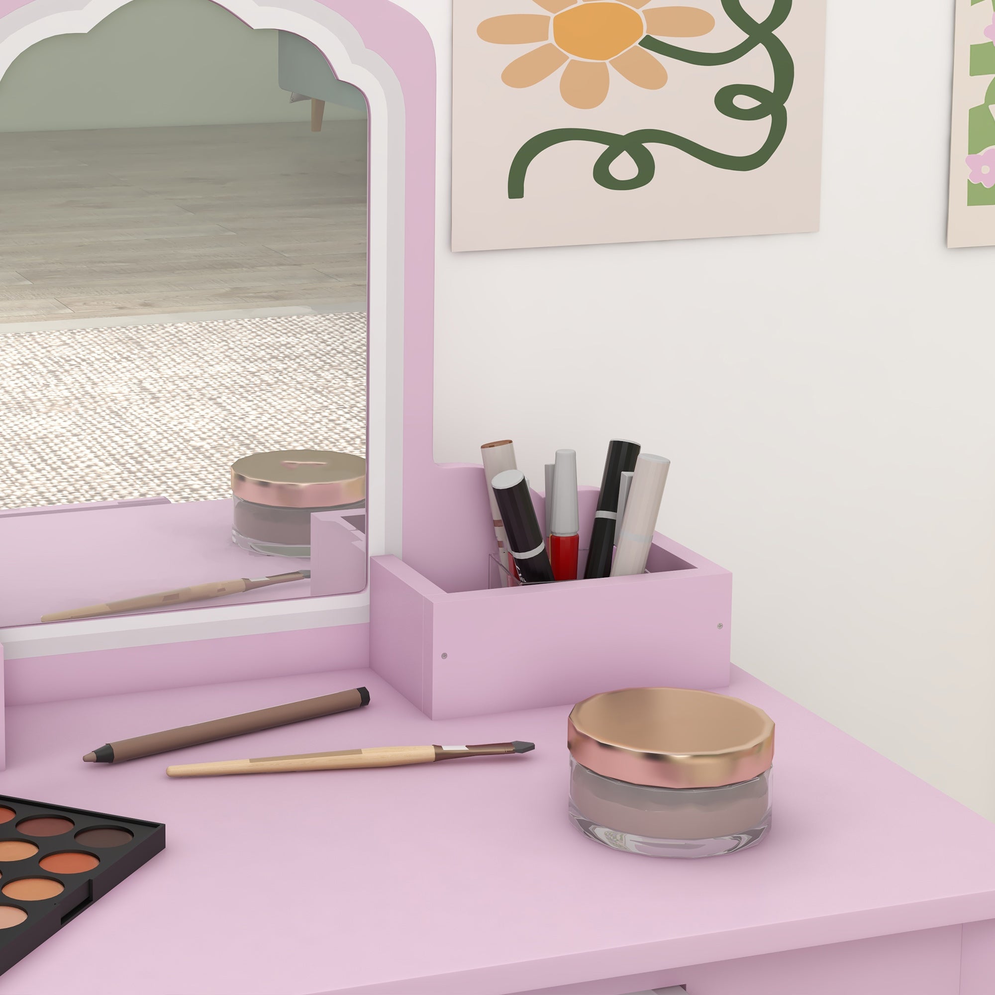 ZONEKIZ Kids Dressing Table for Girls and Boys aged 3+ Makeup Table with Stool and Mirror Dressing Table for Girls with Drawer and Storage Boxes Pink Cloud Shape