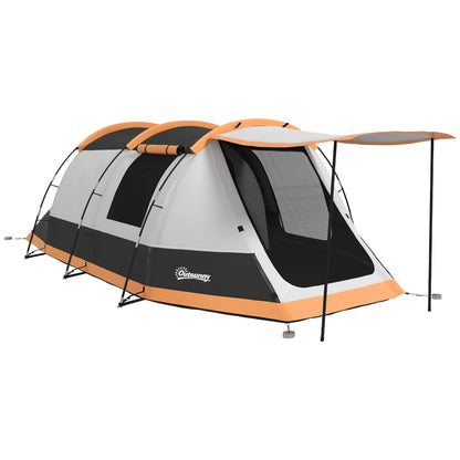 Family Camping Tent for 3-4 People Foldable Waterproof Camping Tent with 2 Rooms and Carrying Bag for Hiking 370x220x130 cm Grey