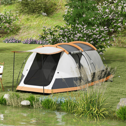 Family Camping Tent for 3-4 People Foldable Waterproof Camping Tent with 2 Rooms and Carrying Bag for Hiking 370x220x130 cm Grey