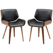 Set of 2 vintage style dining chairs with black synthetic covering seat and wooden legs