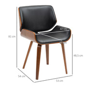 Set of 2 vintage style dining chairs with black synthetic covering seat and wooden legs