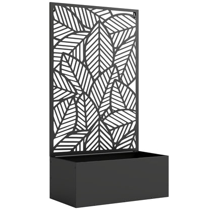 Metal Raised Planter with Trellis — Freestanding or Wall-Mount, Privacy Panel with Leaf Cutouts