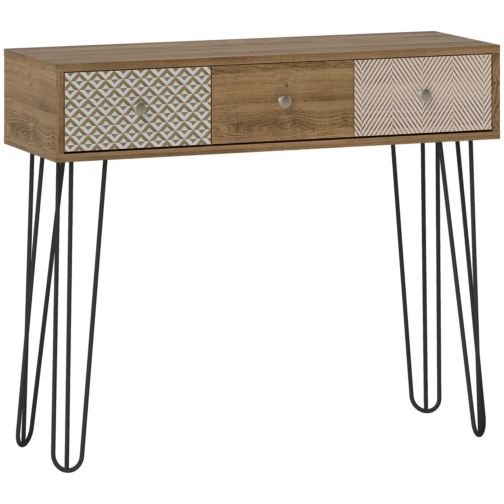 Console Table, Narrow Entryway Table, Nordic Style Entry Console, Narrow Entry Table with 3 Drawers and Steel Legs, Side Table, for Living Room, Entryway, Hallway, Brown
