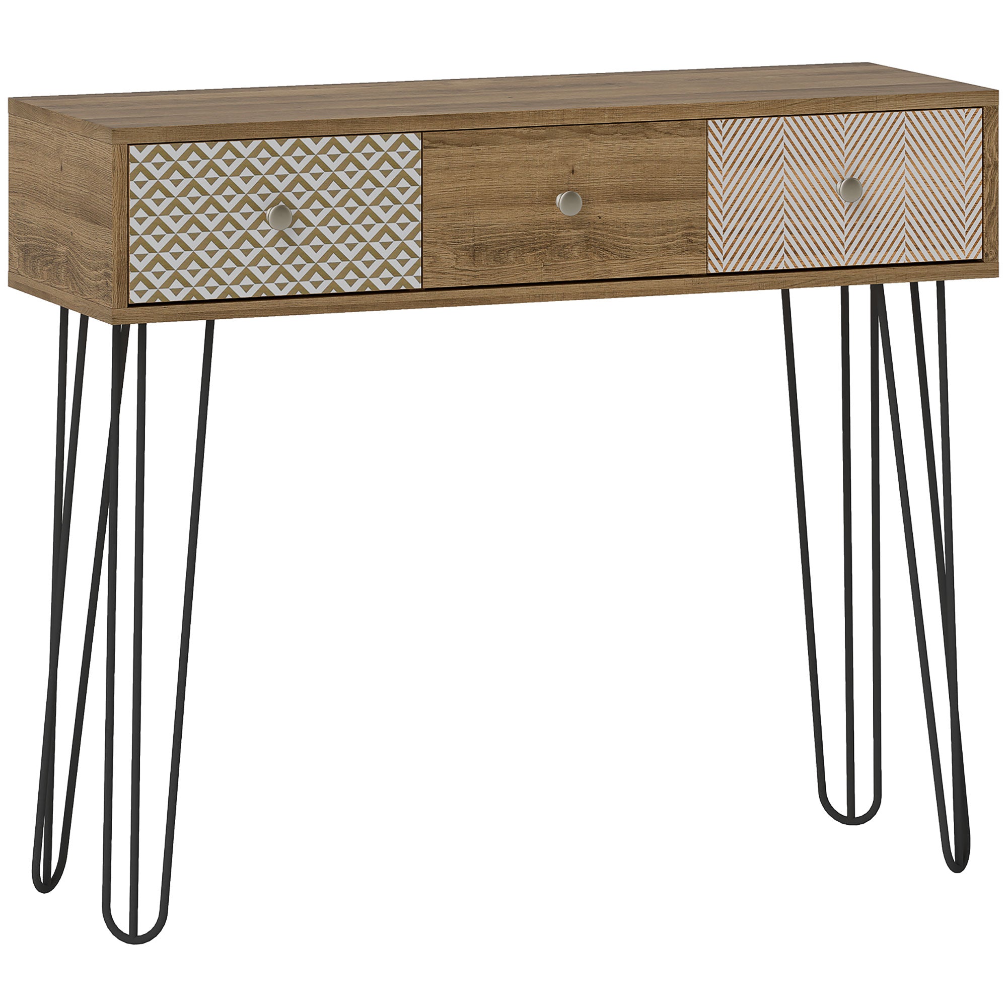 Console Table, Narrow Entryway Table, Nordic Style Entry Console, Narrow Entry Table with 3 Drawers and Steel Legs, Side Table, for Living Room, Entryway, Hallway, Brown