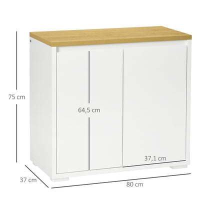 Living Room Sideboard Storage Cabinet Kitchen Auxiliary Furniture with 2 Doors and Adjustable Shelf for Dining Room Entryway 80x37x75 cm White