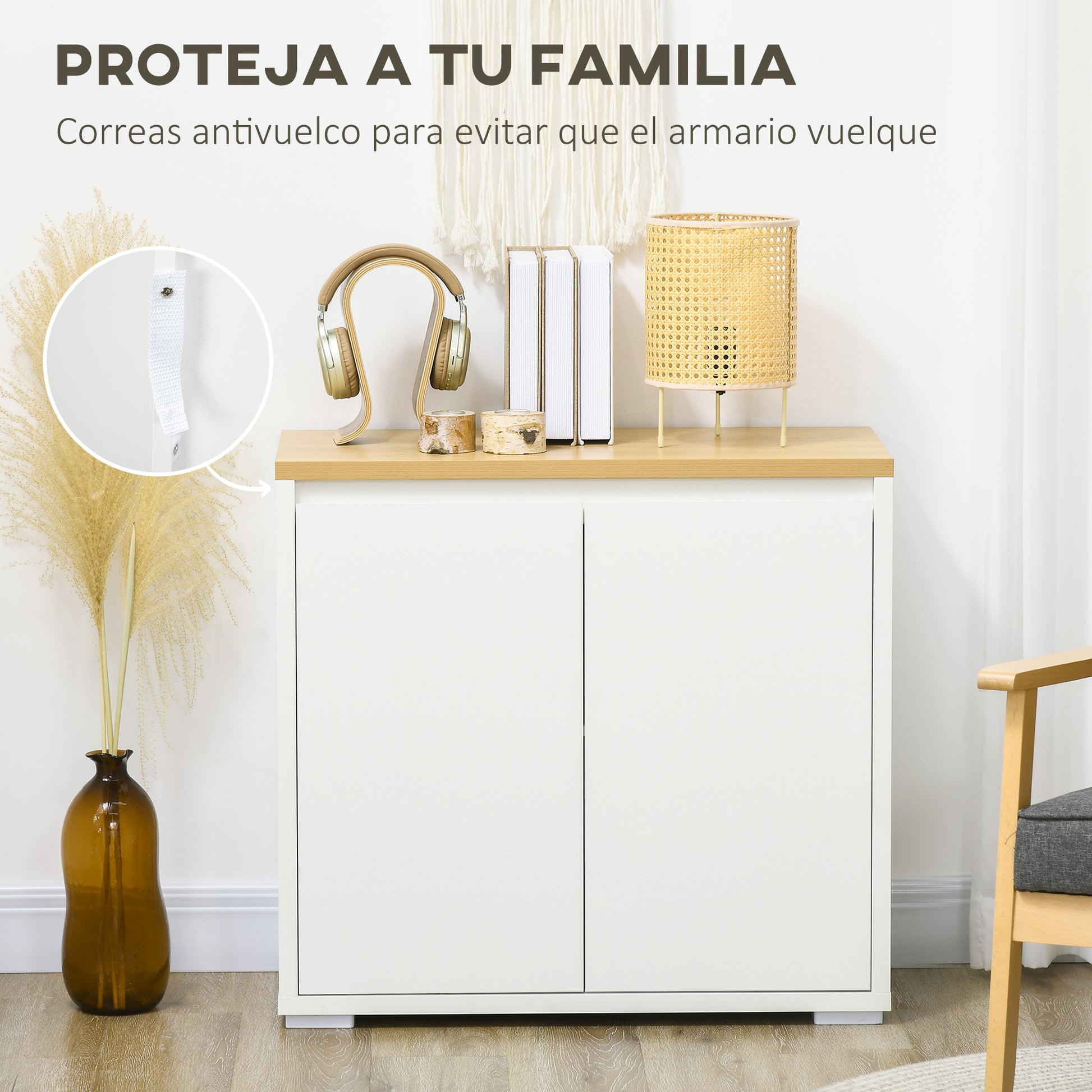 Living Room Sideboard Storage Cabinet Kitchen Auxiliary Furniture with 2 Doors and Adjustable Shelf for Dining Room Entryway 80x37x75 cm White