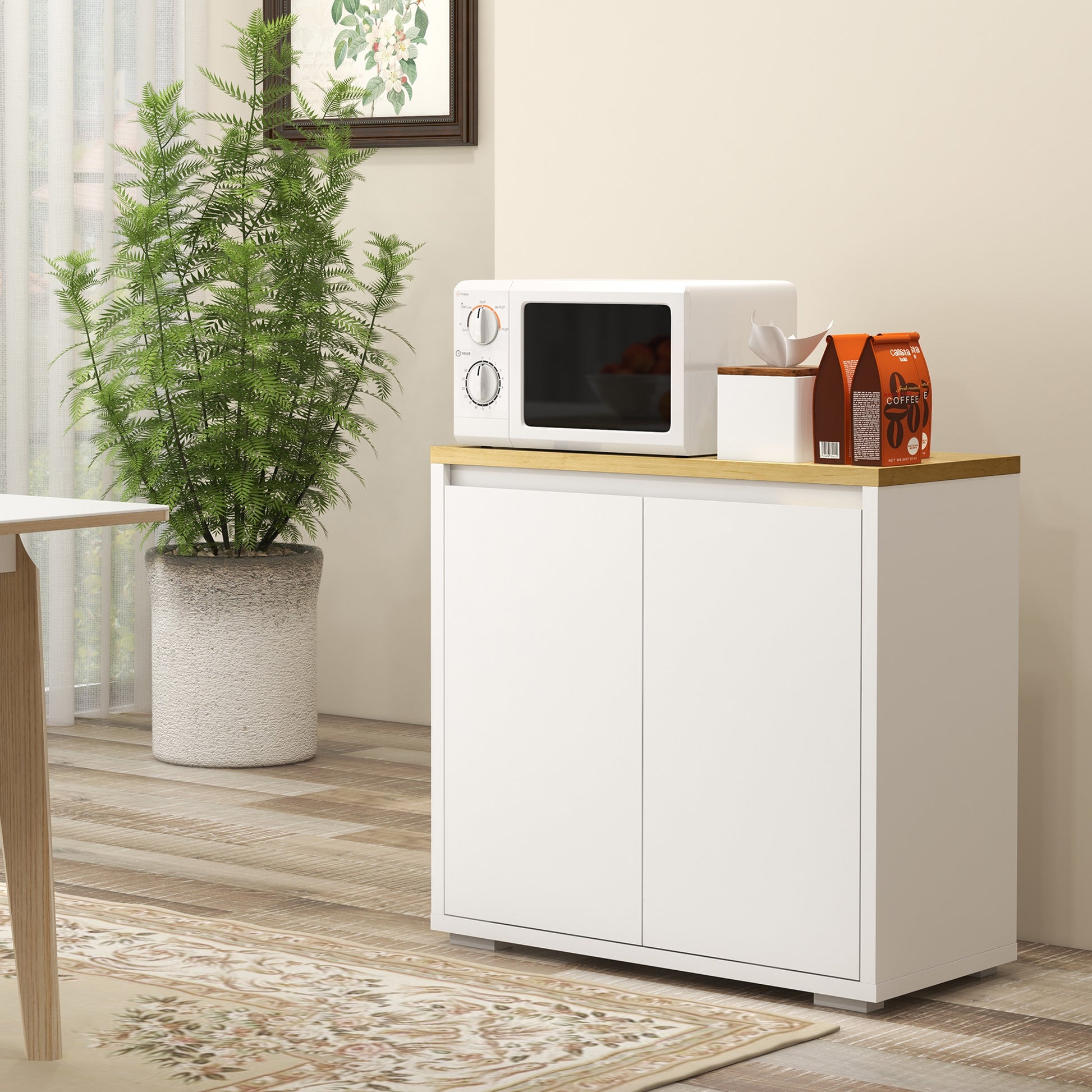 Living Room Sideboard Storage Cabinet Kitchen Auxiliary Furniture with 2 Doors and Adjustable Shelf for Dining Room Entryway 80x37x75 cm White
