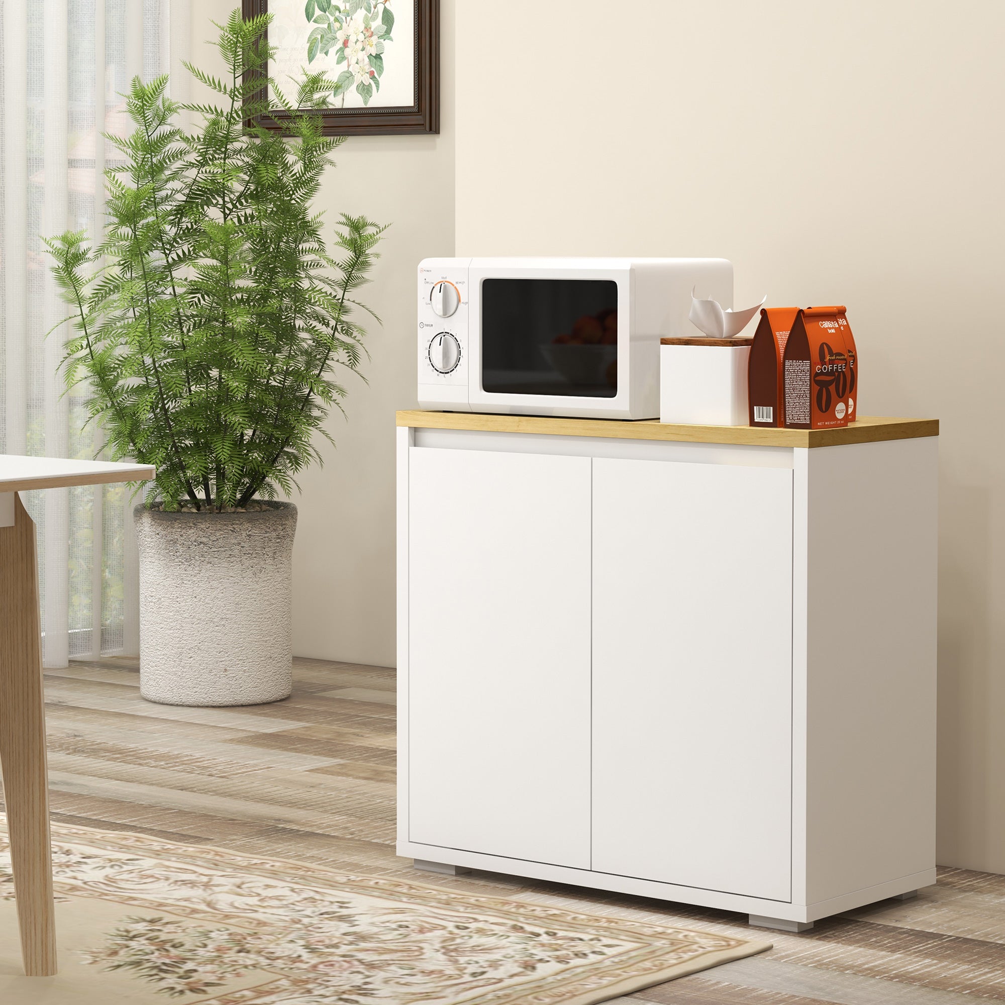 Living Room Sideboard Storage Cabinet Kitchen Auxiliary Furniture with 2 Doors and Adjustable Shelf for Dining Room Entryway 80x37x75 cm White