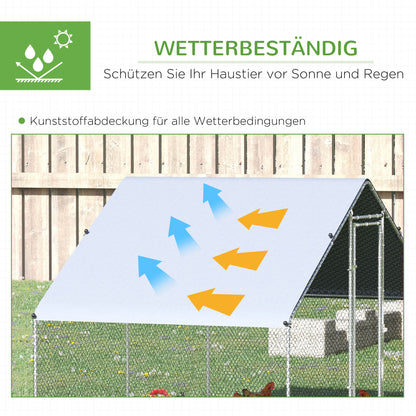 Chicken Coop Free-Range Enclosure made of Steel, 300 x 200 x 200 cm Chicken Cage with Cover, Door, Chicken Run for 4-6 Chickens, Small Animals, Silver
