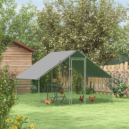 Chicken Coop Free-Range Enclosure made of Steel, 300 x 200 x 200 cm Chicken Cage with Cover, Door, Chicken Run for 4-6 Chickens, Small Animals, Silver
