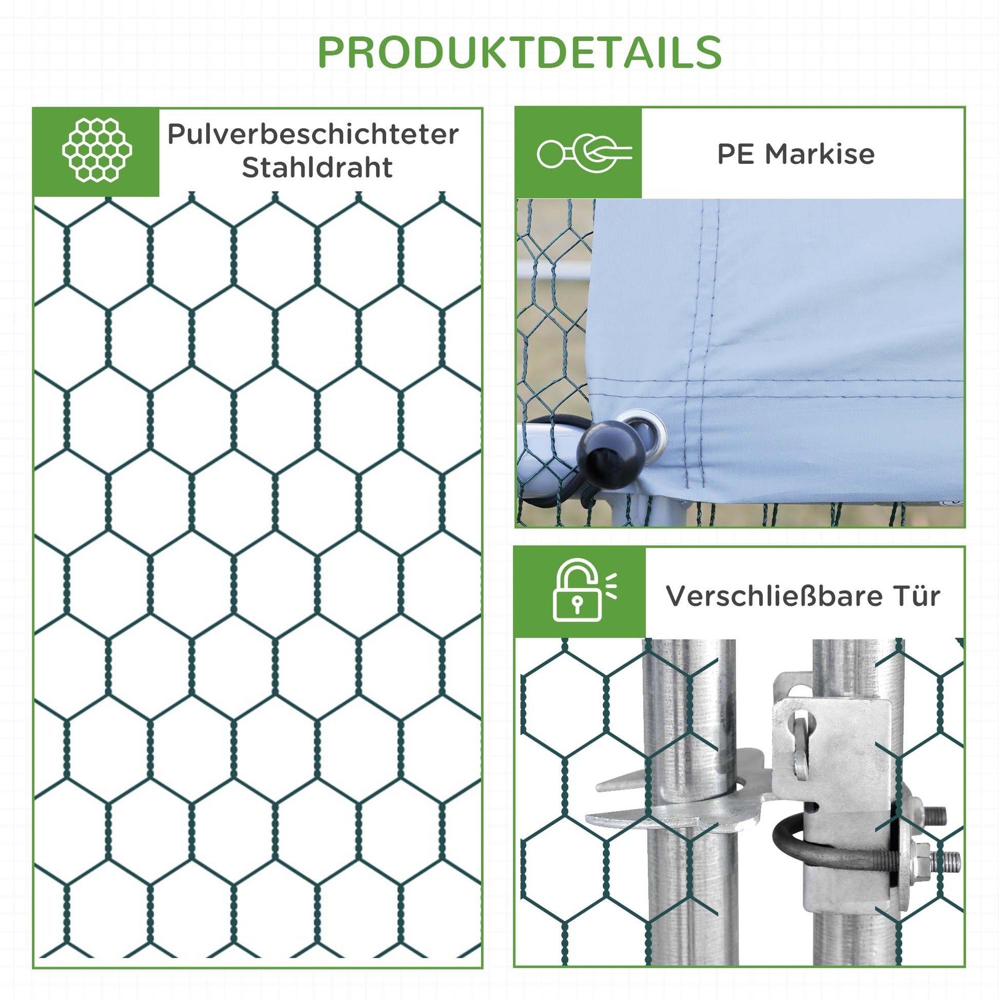 Chicken Coop Free-Range Enclosure made of Steel, 300 x 200 x 200 cm Chicken Cage with Cover, Door, Chicken Run for 4-6 Chickens, Small Animals, Silver