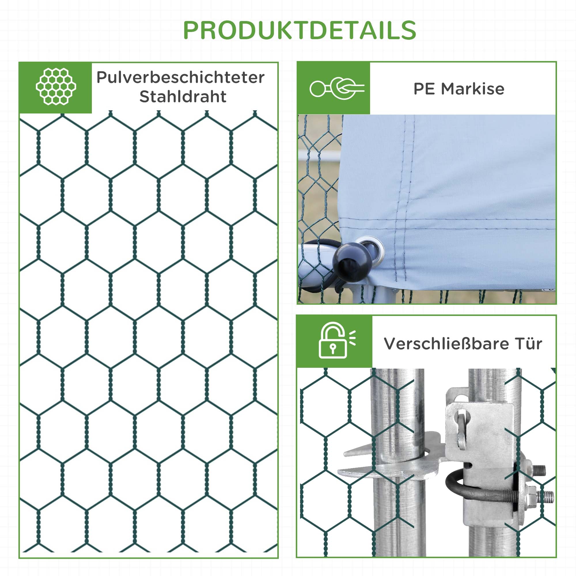Chicken Coop Free-Range Enclosure made of Steel, 300 x 200 x 200 cm Chicken Cage with Cover, Door, Chicken Run for 4-6 Chickens, Small Animals, Silver