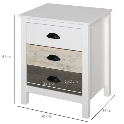 Modern Nightstand Bedside Table with 3 Drawers Bedside Table for Bedroom Living Room 50x38x65 cm White