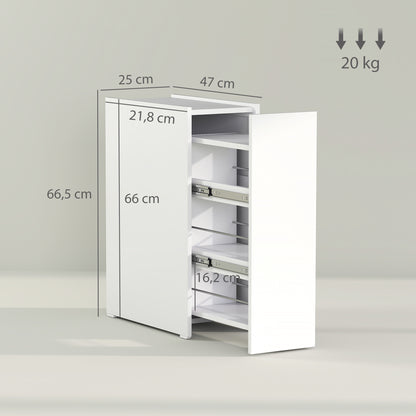 Niche Cabinet Bathroom Cabinet Slim, Toilet Cabinet with Wheel, Drawer Including 3 Deep Compartments, Side Cabinet for Small Spaces, Living Room, Bathroom, 47 x 25 x 66.5 cm White