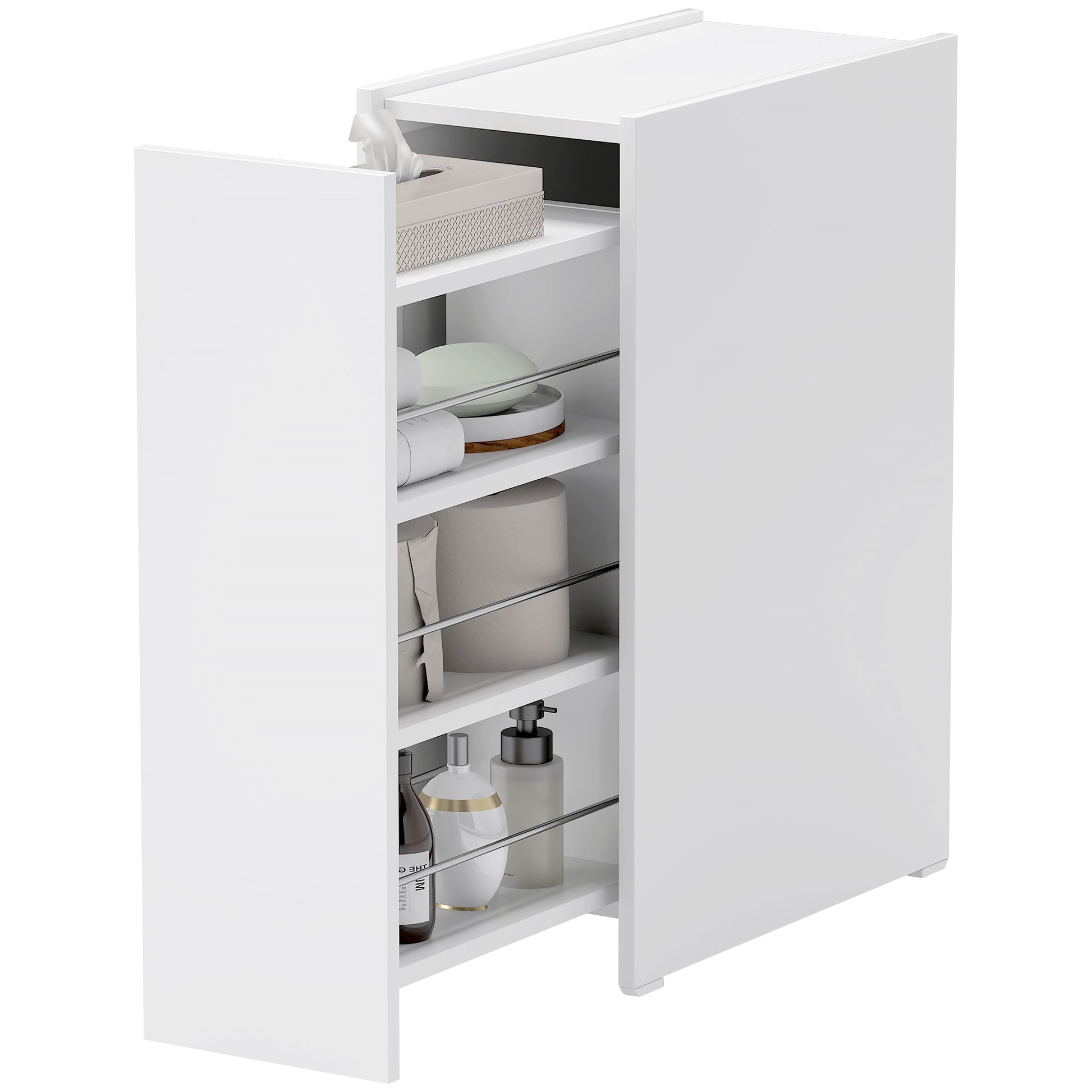 Niche Cabinet Bathroom Cabinet Slim, Toilet Cabinet with Wheel, Drawer Including 3 Deep Compartments, Side Cabinet for Small Spaces, Living Room, Bathroom, 47 x 25 x 66.5 cm White