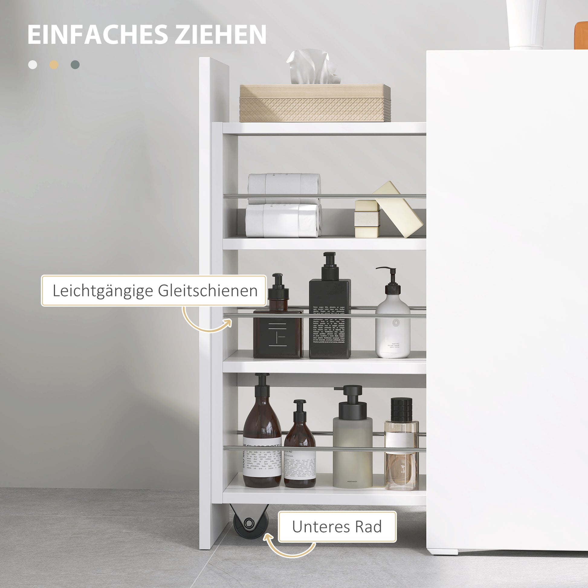 Niche Cabinet Bathroom Cabinet Slim, Toilet Cabinet with Wheel, Drawer Including 3 Deep Compartments, Side Cabinet for Small Spaces, Living Room, Bathroom, 47 x 25 x 66.5 cm White